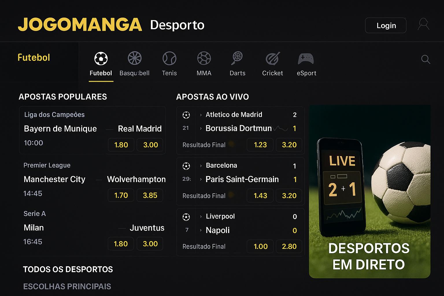 Aposte em apostas esportivas no cassino online JOGOMANGA